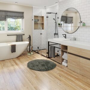 AmeliaHome Dokka graphite grey round rug in modern bathroom setting - Rug