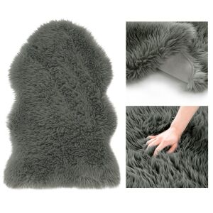 AmeliaHome Dokka graphite grey faux fur rug, modern style, 75x150 cm, close-up and detail view - Interior design