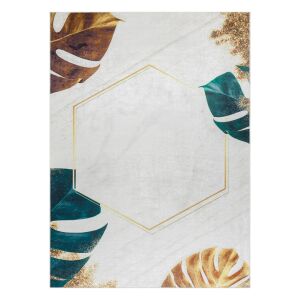 Hakano ARLEN LEAVES1 white tropical rug with gold accents - Interior design