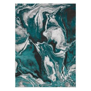 Hakano Welli Abstract Rug, 120x170 cm, teal and gray marble pattern - Interior design