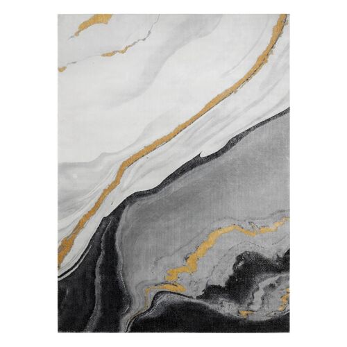 Hakano Estema Marble rug, black, grey, and gold abstract design, 140x190 cm