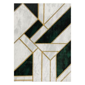 Hakano Estema Marble 3 rug, bottle green, cream, mustard, and grey geometric design - Rug