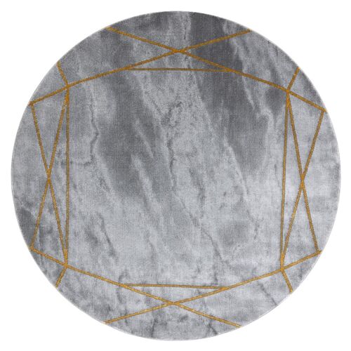 Hakano Estema Marble 2 round rug, gray with gold geometric pattern, top view