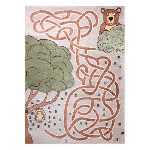 Hakano BEO HONEY beige rug with bear and maze design, 140x190 cm