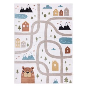 Hakano Beo Polar Cream Rug 160x220 with Bear, Road, and House Design - Decoration