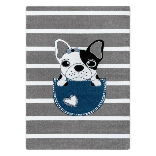 Hakano TINIES DOG rug, grey striped rug with dog design