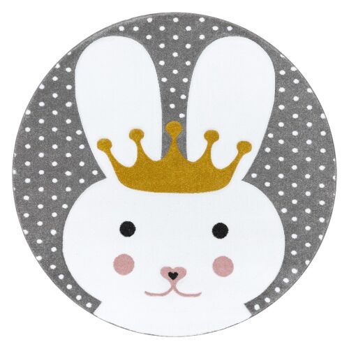 Hakano Tinies Bunny runder Teppich, grau mit Hasen- und Kronendesign