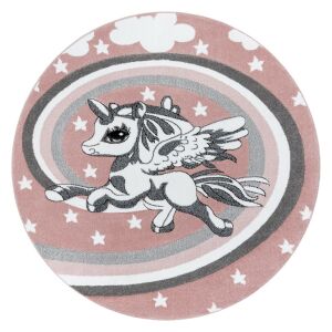 Okrugli tepih Hakano Tinies Pony, puder roza s dizajnom jednoroga - Uređenje interijera