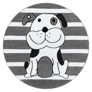 Hakano Tinies Puppy runder Teppich, graues und weißes Hunde-Design - Innenarchitektur