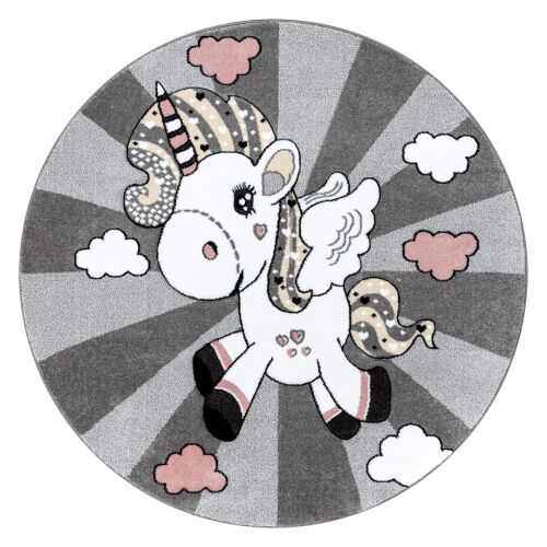 Hakano TINIES UNICORN round rug, gray with unicorn and cloud design