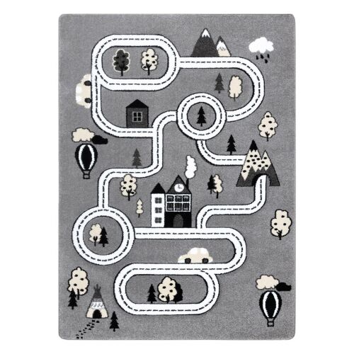 Hakano TINIES TOWN gray rug 160x220 with road and city design for kids