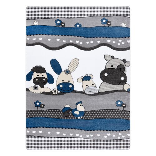 Hakano TINIES FARM plavi tepih 160x220 s dizajnom domaćih životinja
