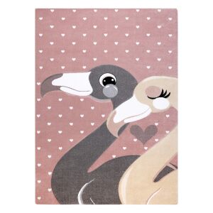 Tepih Hakano TINIES FLAMINGOS, puder roza s dizajnom flaminga, 140x190 cm - Uređenje interijera