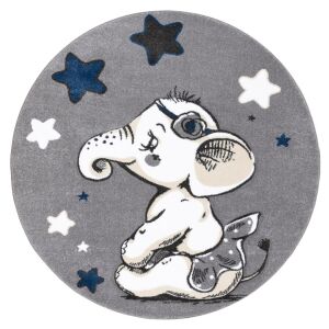 Hakano TINIES ELEPHANT round rug, gray kids rug with elephant and stars - Rug