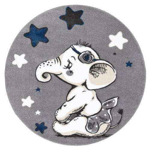 Hakano TINIES ELEPHANT round rug, gray kids rug with elephant and stars
