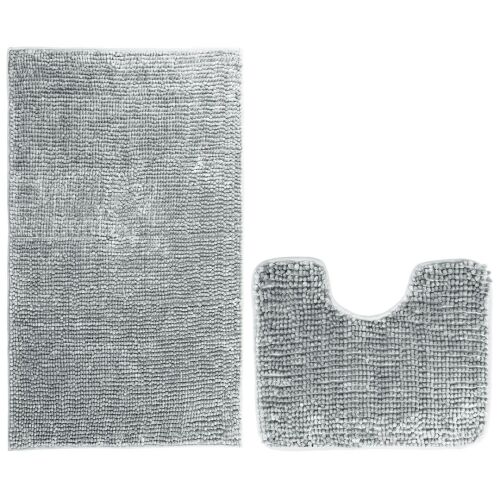 Gray bathroom rug and toilet mat set