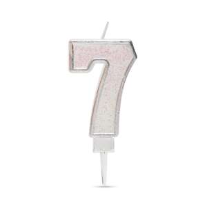 Silver glitter number 7 birthday candle - Birthday Candle & Cake Topper