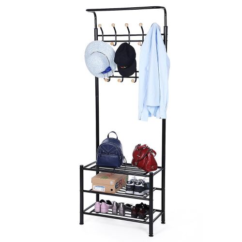 Songmics ERGO coat rack with hats, coats, bags, and shoes