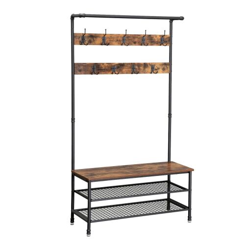 ERGO Standing Hall Tree with Shoe Bench and Coat Rack