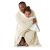 Man and child using beige SHLEEPY blanket, white underside, embossed jacquard pattern