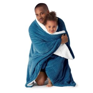 Man and child wrapped in SHLEEPY indigo blue blanket - Blanket