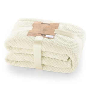 DecoKing HENRY cream embossed blanket 220x240 cm, modern style, folded and tied with ribbon - Blanket