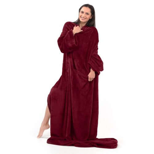 LAZY burgundy wearable blanket with sleeves, 150x180 cm