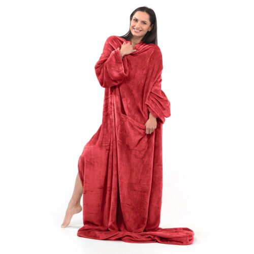 LAZY red wearable blanket with sleeves and pocket, 170x200 cm