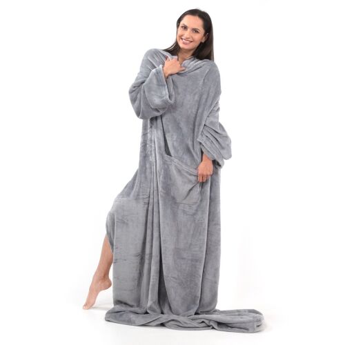 Takaró LAZY grey wearable blanket with sleeves and pockets