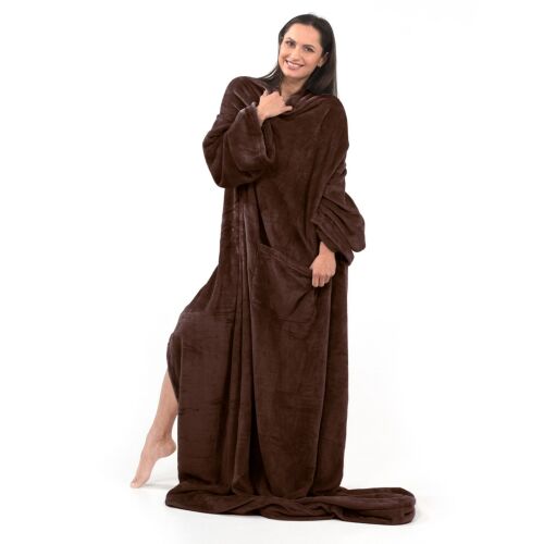 LAZY brown wearable blanket with sleeves, 170x200 cm