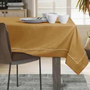 AmeliaHome Empire gold tablecloth on dining table with place settings - Interior design