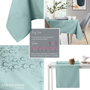 Collage of AmeliaHome Empire mint green tablecloth features - Tablecloth