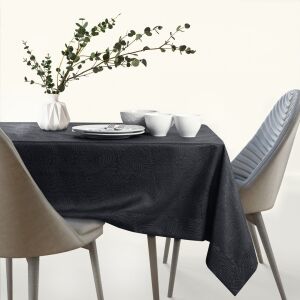AmeliaHome Gaia black embossed table runner on dining table with eucalyptus - AmeliaHome