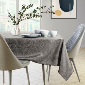 AmeliaHome Gaia brown embossed tablecloth on dining table setting. - Decoration