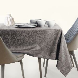 AmeliaHome Gaia brown embossed tablecloth on dining table setting - Interior design