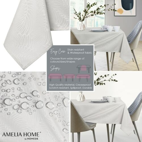 AmeliaHome Gaia cream embossed tablecloth collage with features