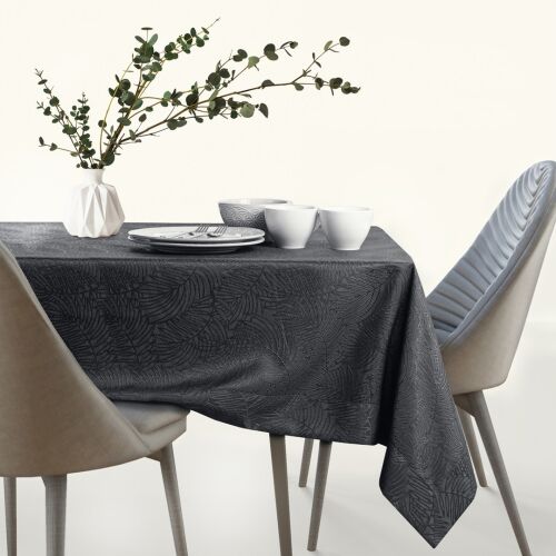 AmeliaHome Gaia graphite grey embossed tablecloth on dining table