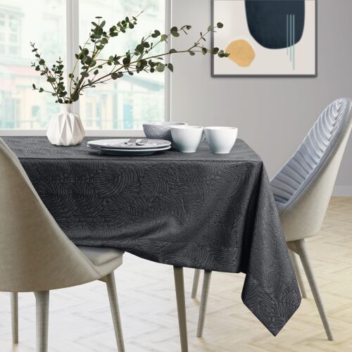AmeliaHome Gaia graphite grey embossed tablecloth on dining table