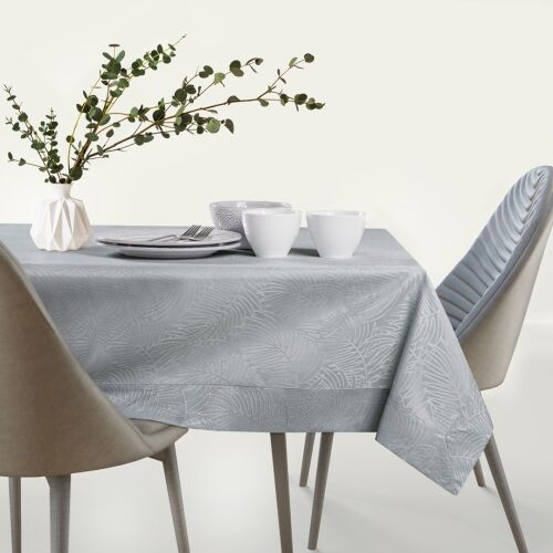 AmeliaHome Gaia grey embossed tablecloth on dining table
