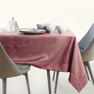 AmeliaHome Gaia rose embossed tablecloth on dining table. - Interior design