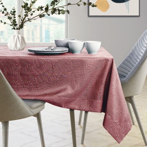 AmeliaHome Gaia rose embossed tablecloth on dining table