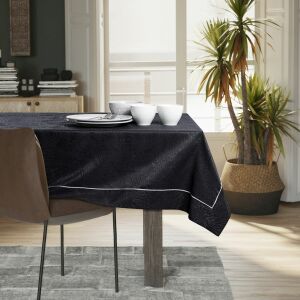AmeliaHome Gaia black embossed tablecloth in dining room setting - Interior design