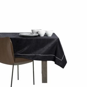 AmeliaHome Gaia black embossed tablecloth on dining table - Interior design