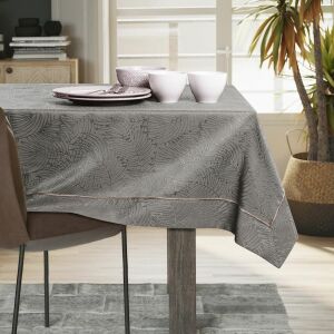 AmeliaHome Gaia brown embossed tablecloth on a dining table in a modern setting. - Interior design