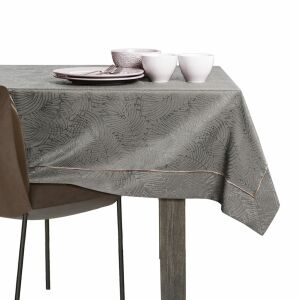 AmeliaHome Gaia brown embossed tablecloth on dining table. - Interior design