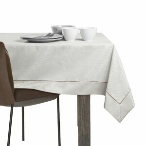 AmeliaHome Gaia cream embossed tablecloth on dining table setting - Interior design