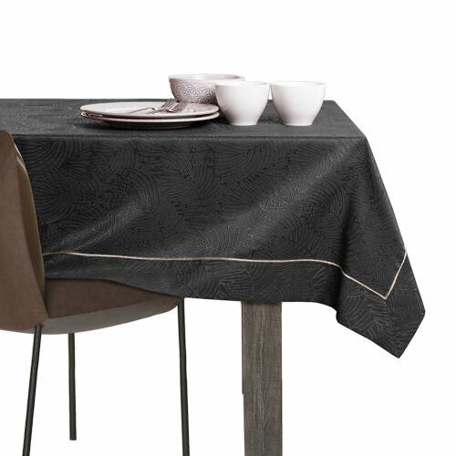 AmeliaHome Gaia graphite gray embossed tablecloth on dining table