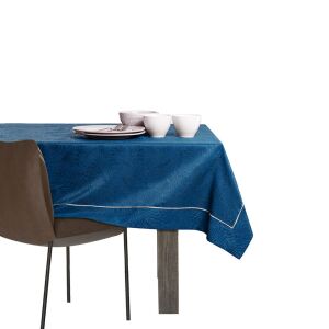AmeliaHome Gaia indigo blue embossed tablecloth on dining table - Interior design