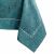 Nahaufnahme der Ecke der AmeliaHome Gaia Tischdecke in Teal mit Prägung