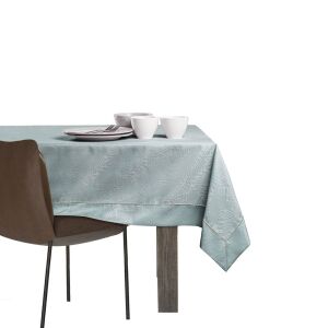 AmeliaHome Gaia mint green embossed tablecloth on a table setting. - Decoration